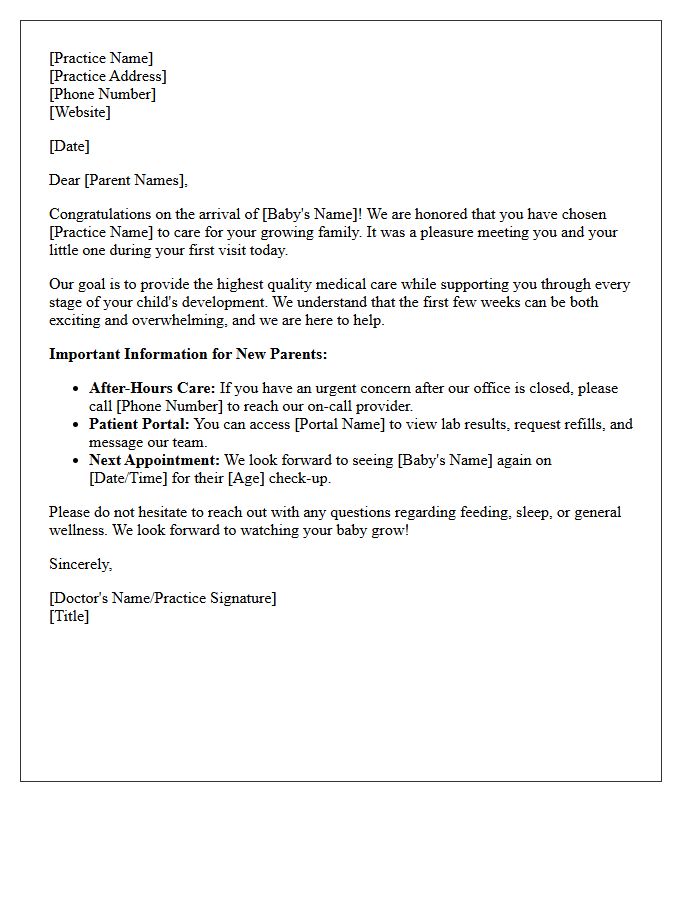 First Pediatric Visit Newborn Welcome Letter