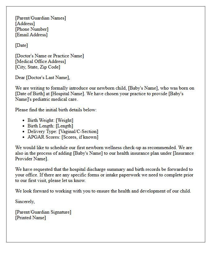 Newborn Medical Care Introduction Letter