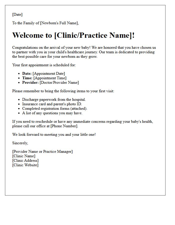 New Patient Newborn Registration Welcome Letter