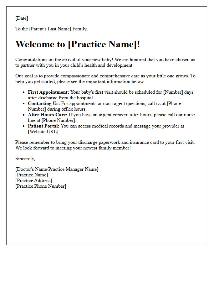 Welcome Baby Pediatric Care Letter