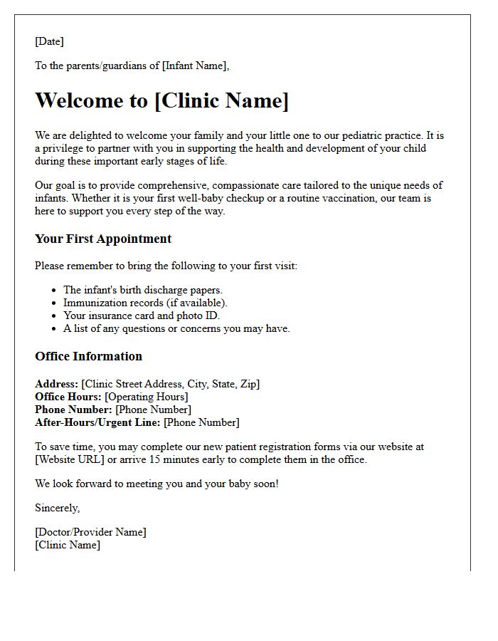 Infant Patient Medical Clinic Welcome Letter