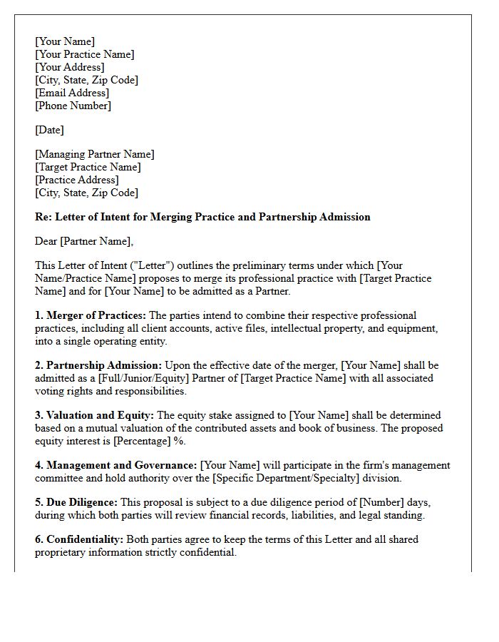 Letter of Intent for Merging Practice Partnership Admission