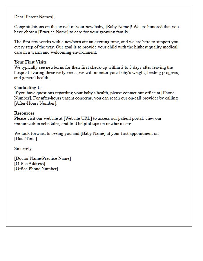 Pediatric Health Newborn Welcome Letter
