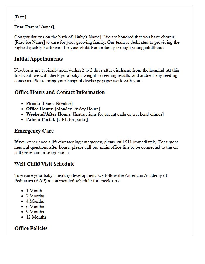 Comprehensive Pediatric Newborn Welcome Letter