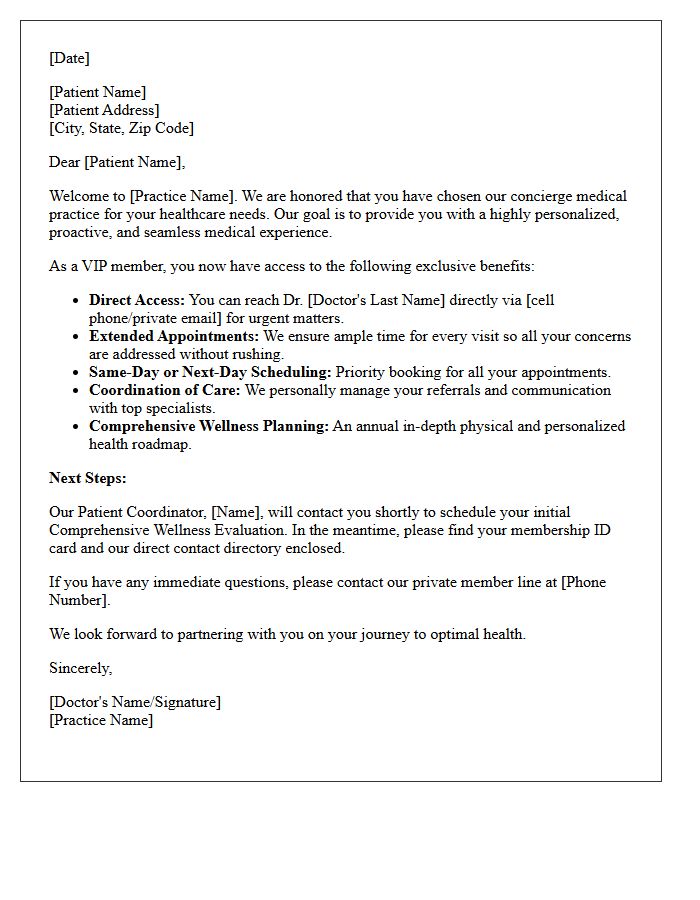 Concierge Medicine VIP Patient Welcome Letter