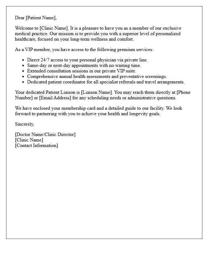 Exclusive Medical Clinic VIP Welcome Letter