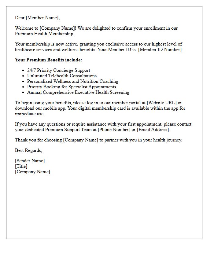 Premium Health Membership Welcome Letter