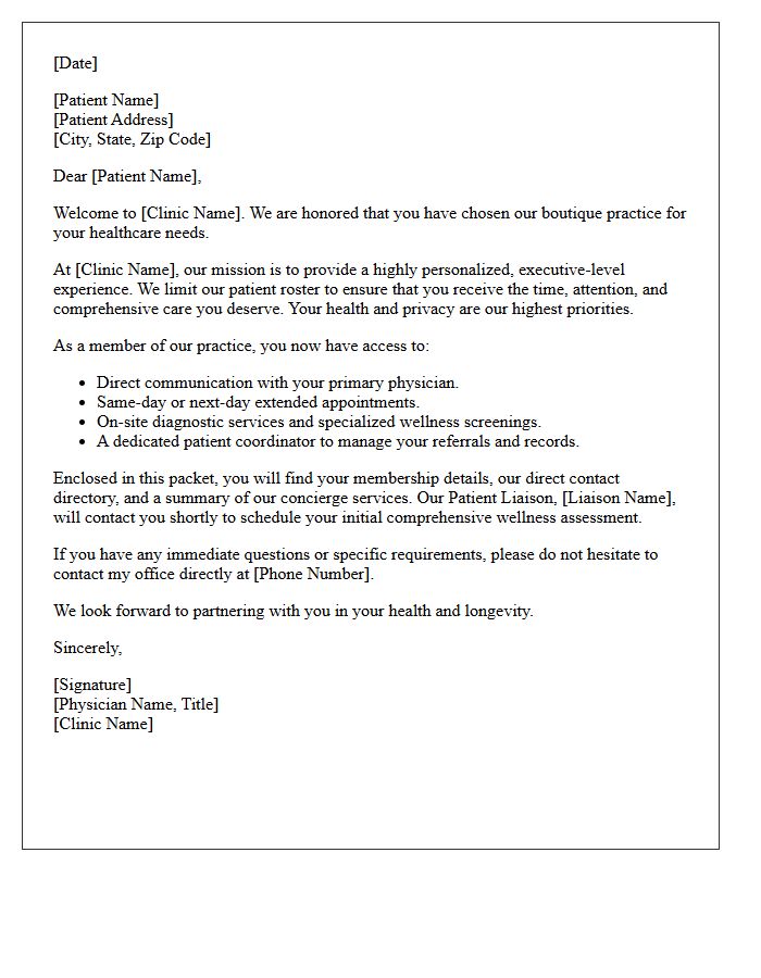 Boutique Clinic Executive Patient Welcome Letter