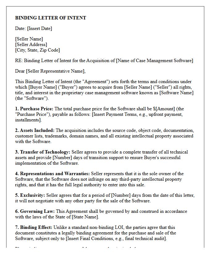Binding Letter of Intent for Proprietary Case Management Software Acquisition