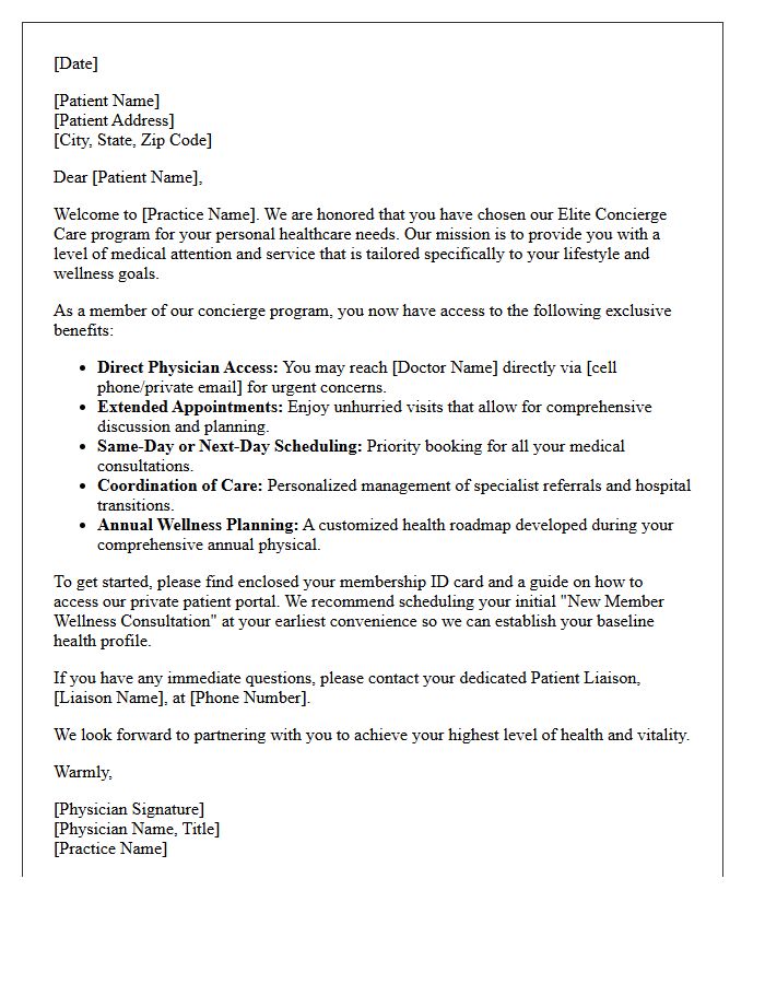 Elite Concierge Care Patient Welcome Letter