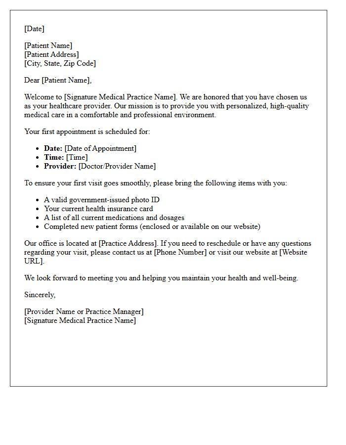Signature Medical Practice Welcome Letter