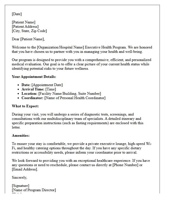 Executive Health Program Welcome Letter