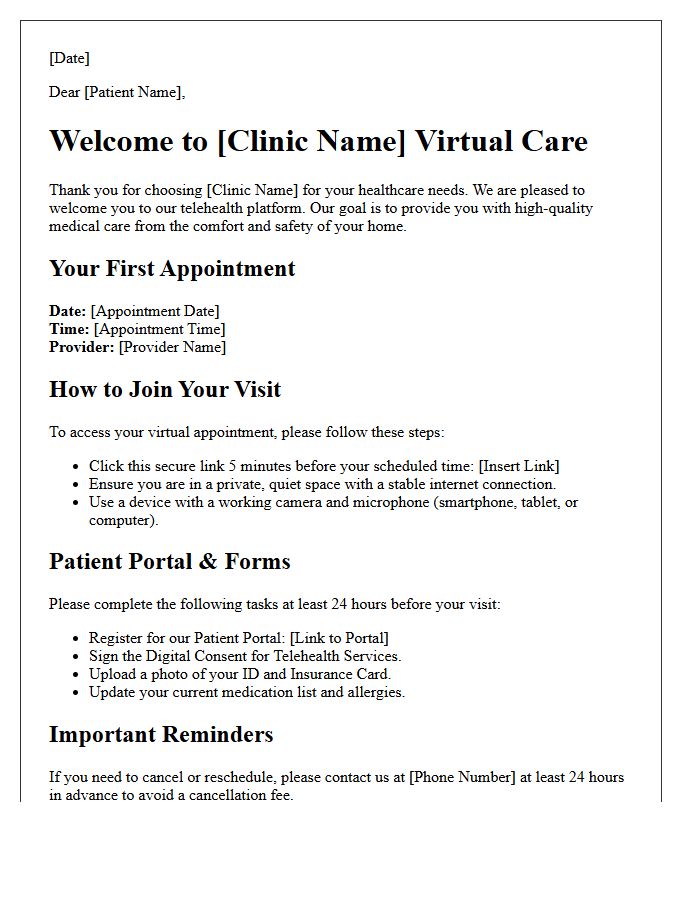 Telehealth Virtual Clinic New Patient Welcome Letter