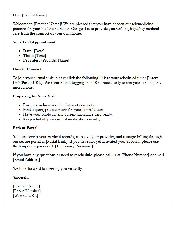 Telemedicine Medical Practice New Patient Welcome Letter