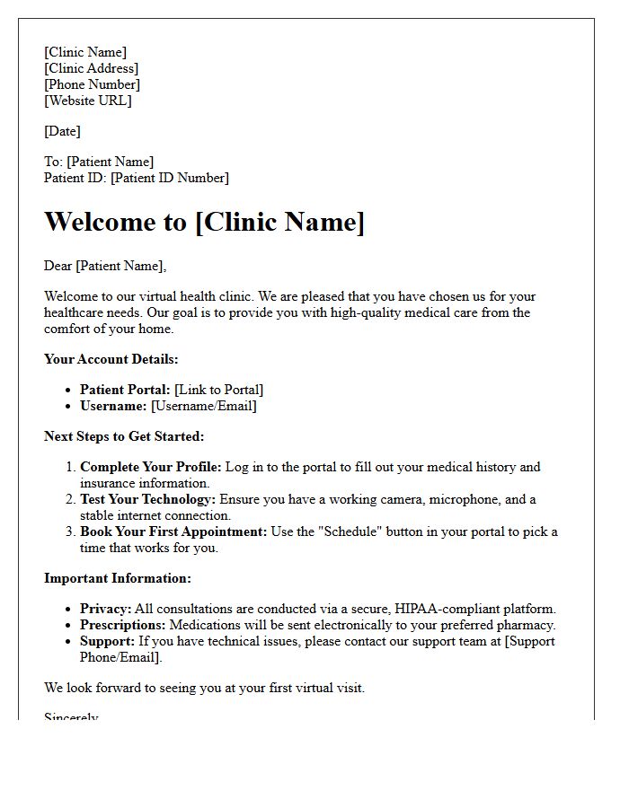 Virtual Health Clinic Patient Onboarding Letter