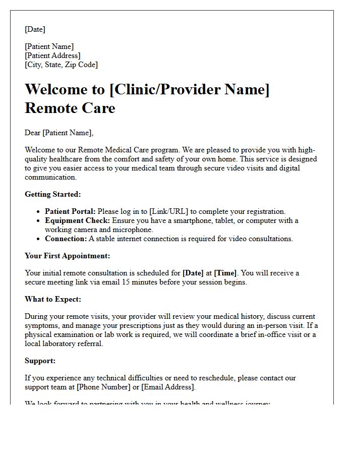 Remote Medical Care Introduction And Welcome Letter