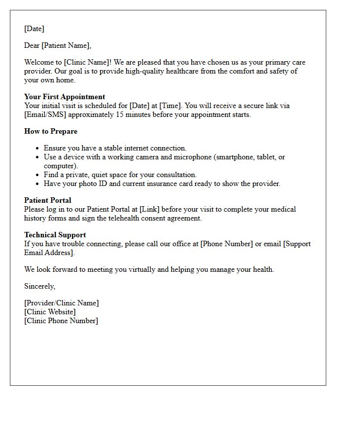 Telehealth Primary Care Clinic Welcome Letter