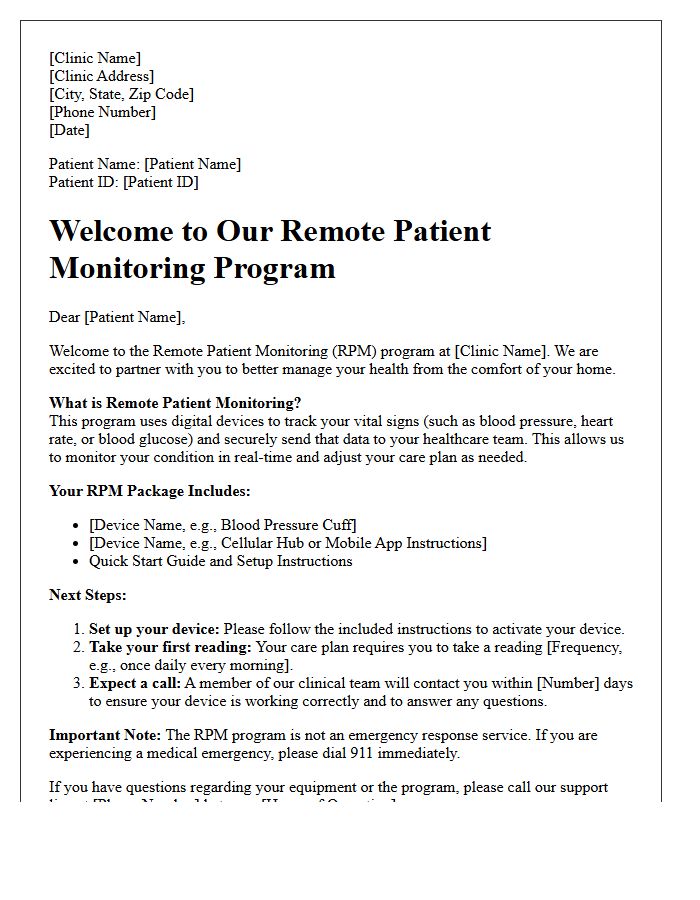 Remote Patient Monitoring Clinic Welcome Letter
