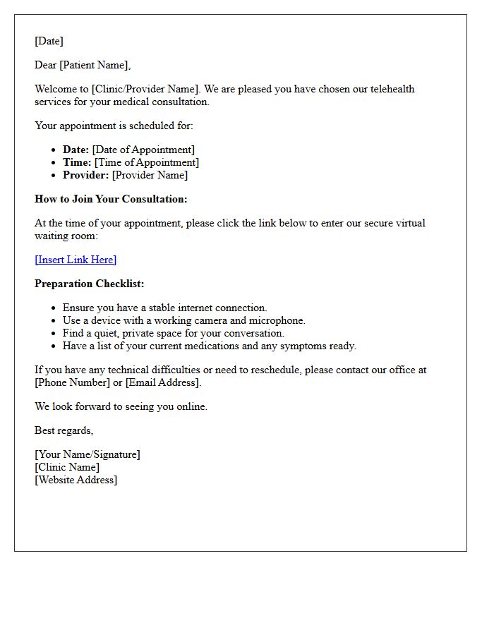 Telehealth Medical Consultation Welcome Letter