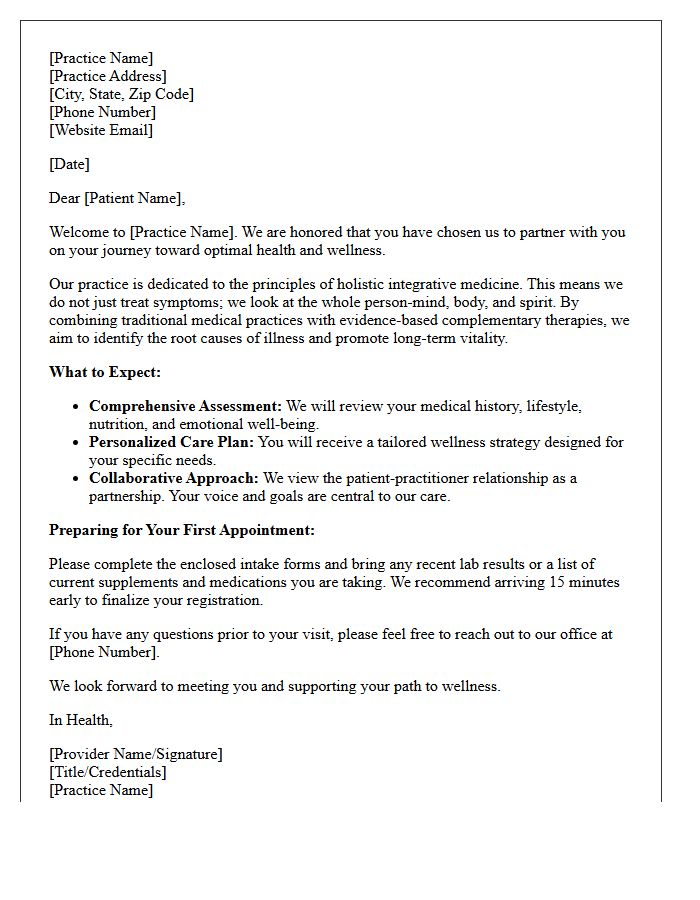 Holistic Integrative Medicine Welcome Letter