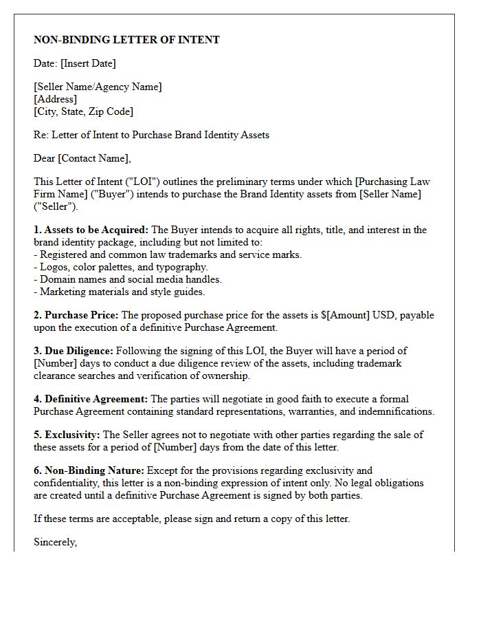 Non-Binding Letter of Intent for Law Firm Brand Identity Purchase