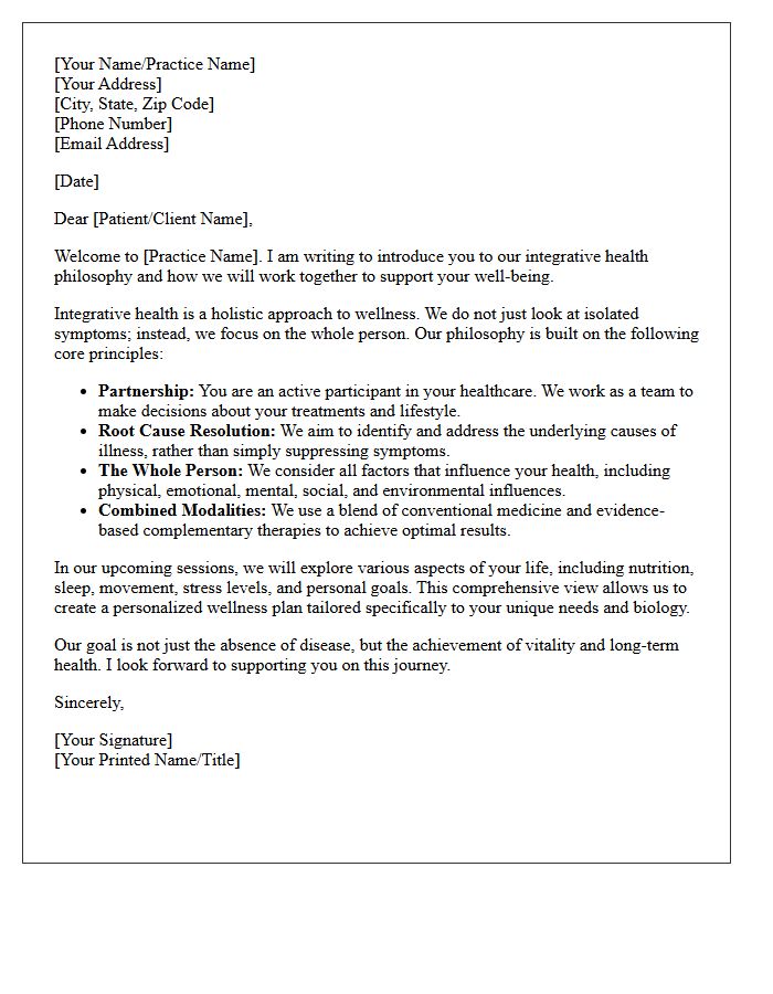 Integrative Health Philosophy Introduction Letter
