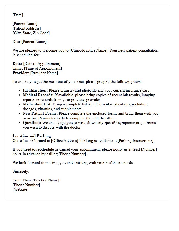 New Patient Consultation Preparation Letter