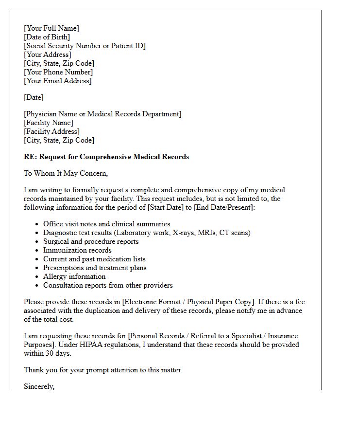 Comprehensive Medical History Request Letter