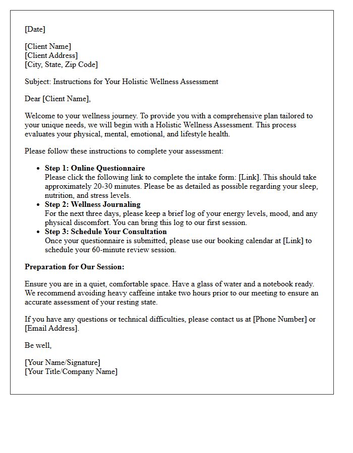 Holistic Wellness Assessment Instruction Letter