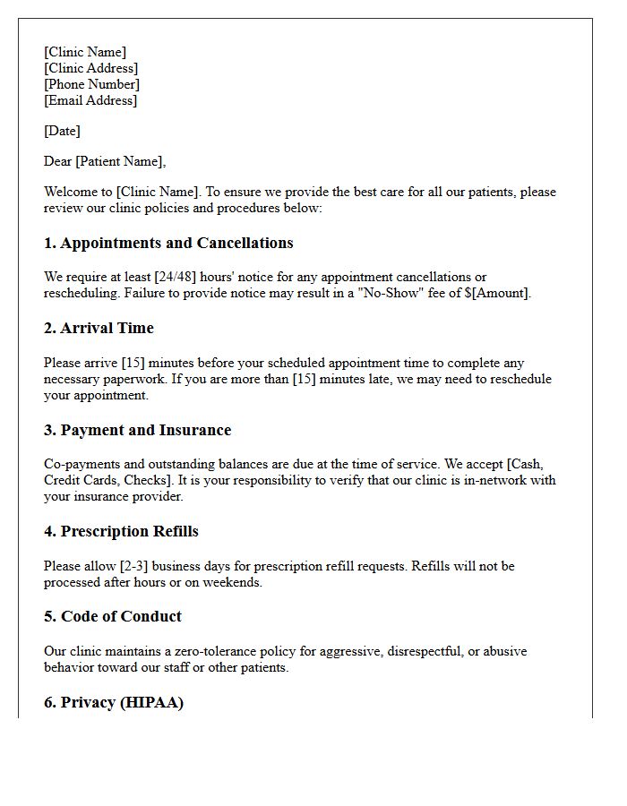 Clinic Policies and Procedures Letter