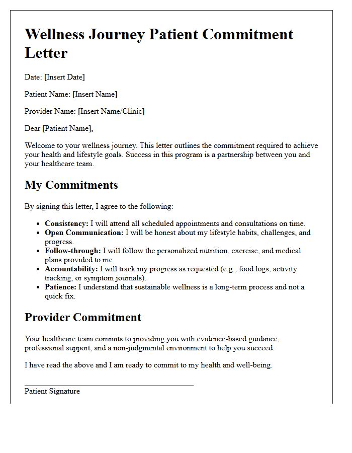 Wellness Journey Patient Commitment Letter