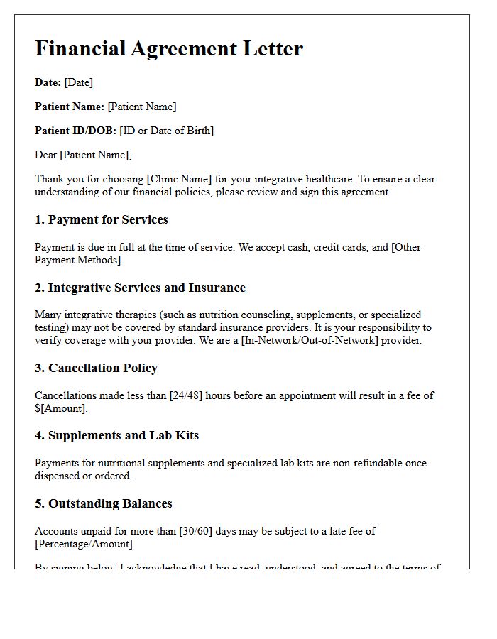 Integrative Clinic Financial Agreement Letter