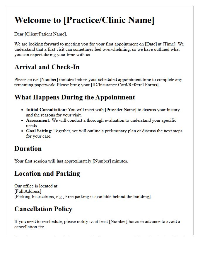 First Appointment What to Expect Letter