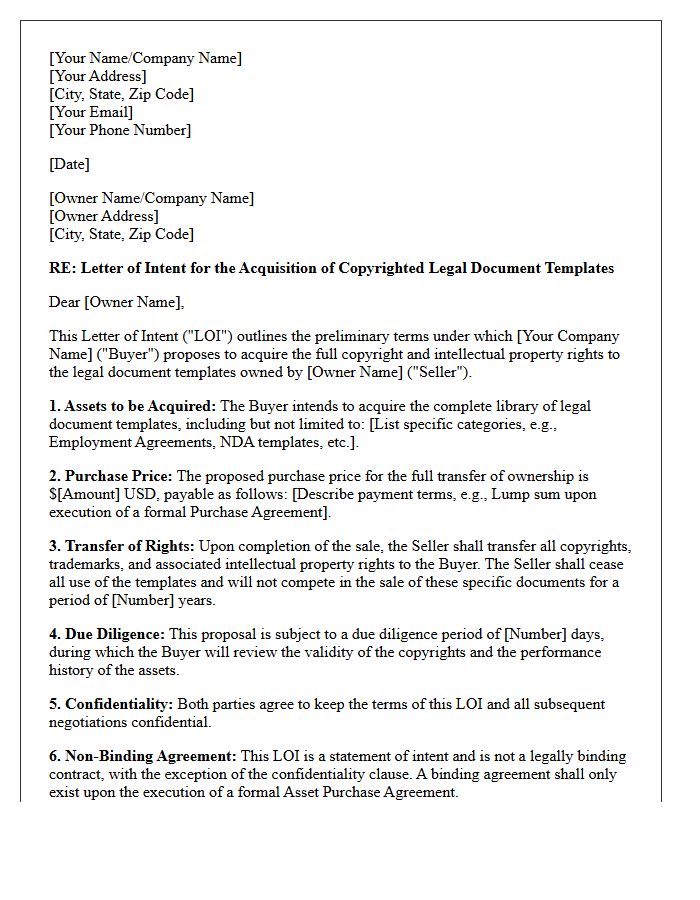 Letter of Intent for the Acquisition of Copyrighted Legal Document Templates