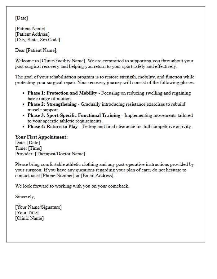 Post-Surgical Sports Injury Recovery Welcome Letter