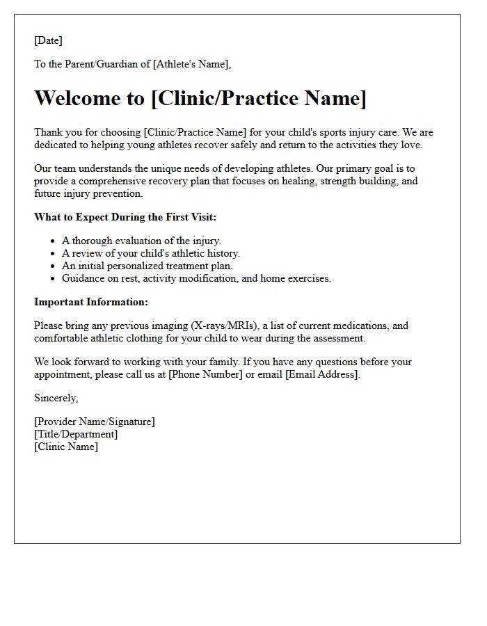Youth Sports Injury Treatment Welcome Letter