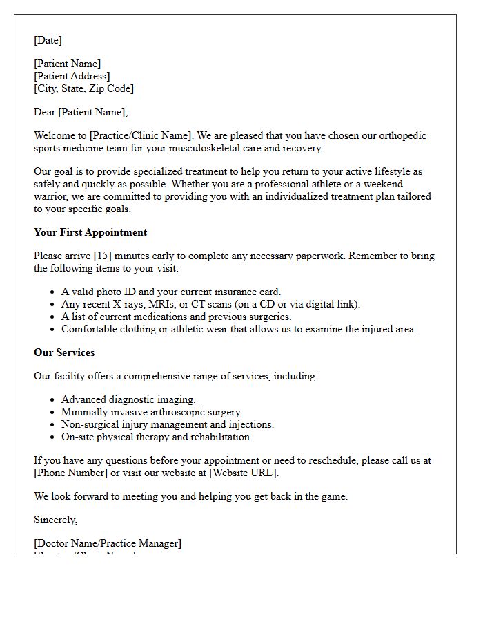 Orthopedic Sports Medicine Patient Welcome Letter