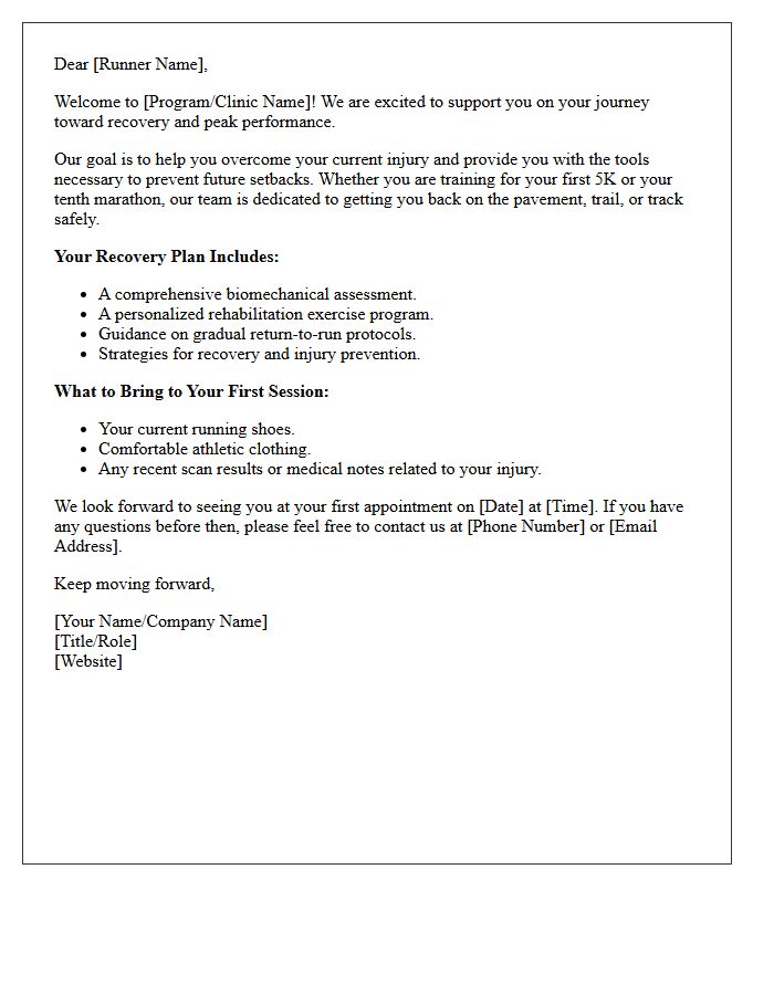 Runner Recovery And Rehabilitation Welcome Letter