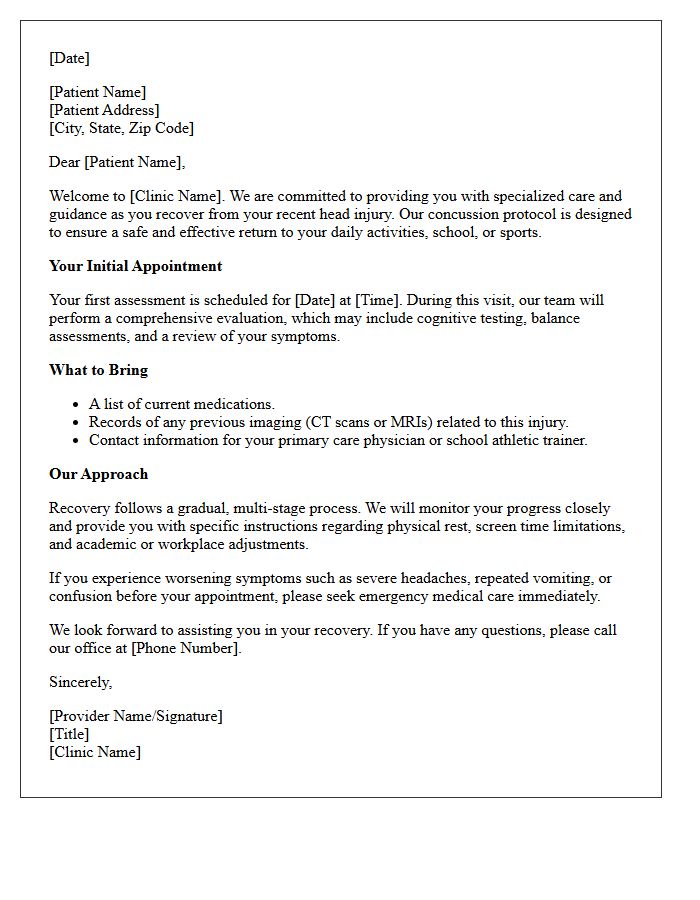 Concussion Protocol Clinic Welcome Letter