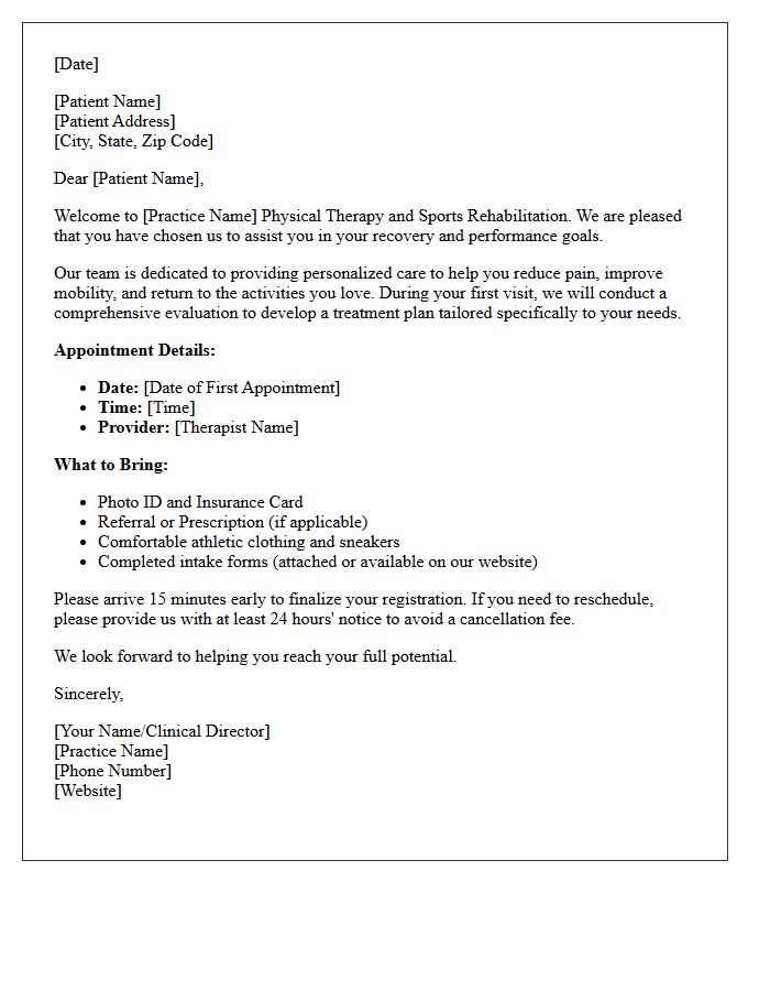 Physical Therapy And Sports Rehabilitation Welcome Letter
