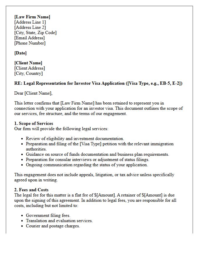 Investor Visa Application Legal Engagement Letter