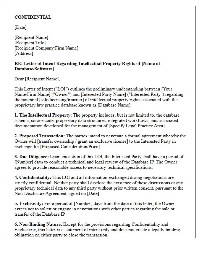 Confidential Letter of Intent Regarding Law Practice Database Intellectual Property