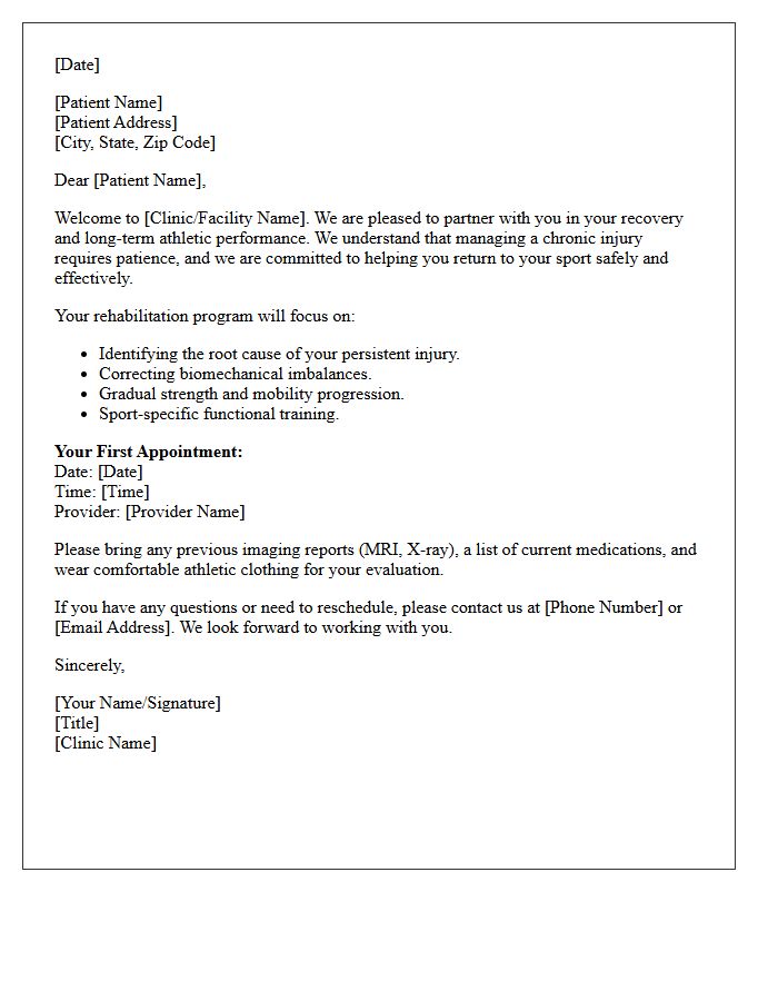 Chronic Athletic Injury Rehabilitation Welcome Letter