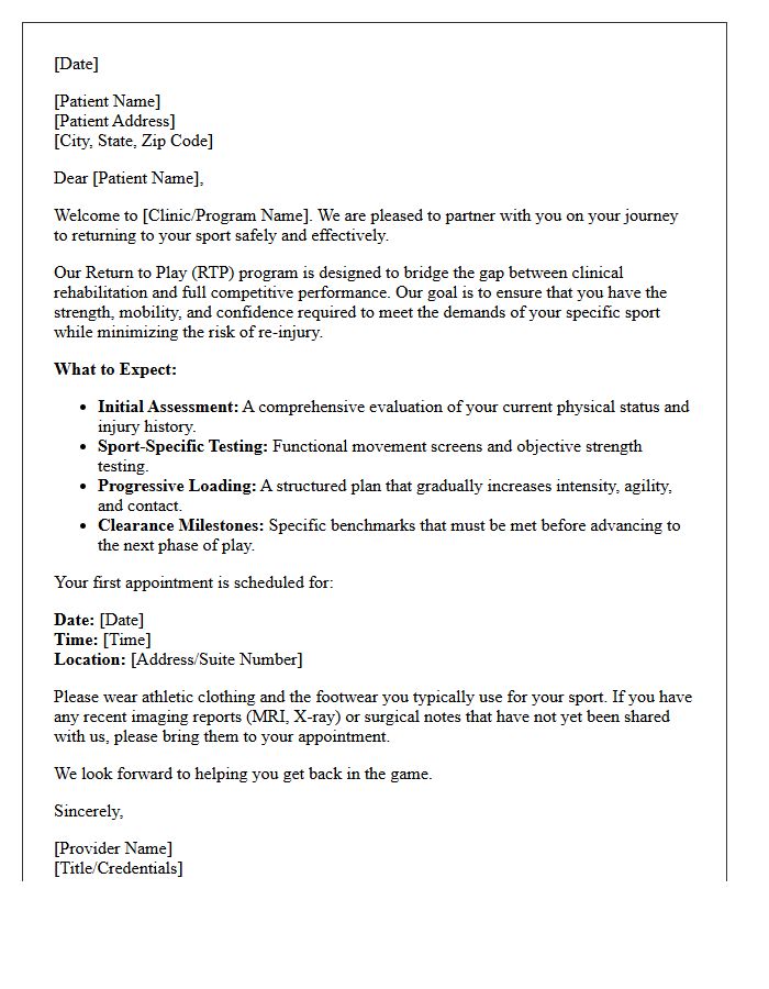 Return To Play Sports Medicine Welcome Letter