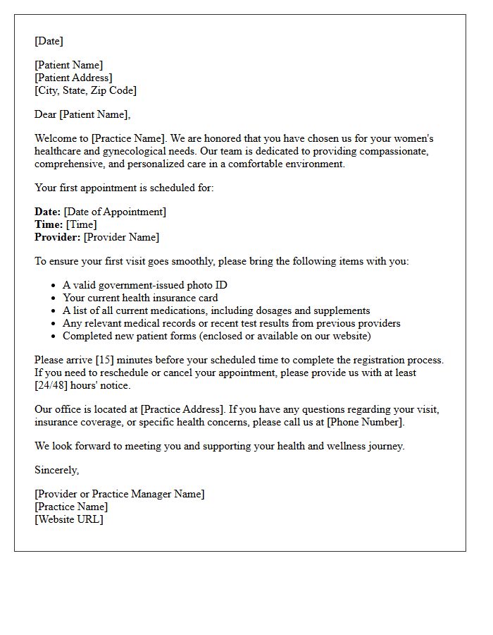 Women’s Health And Gynecology New Patient Welcome Letter