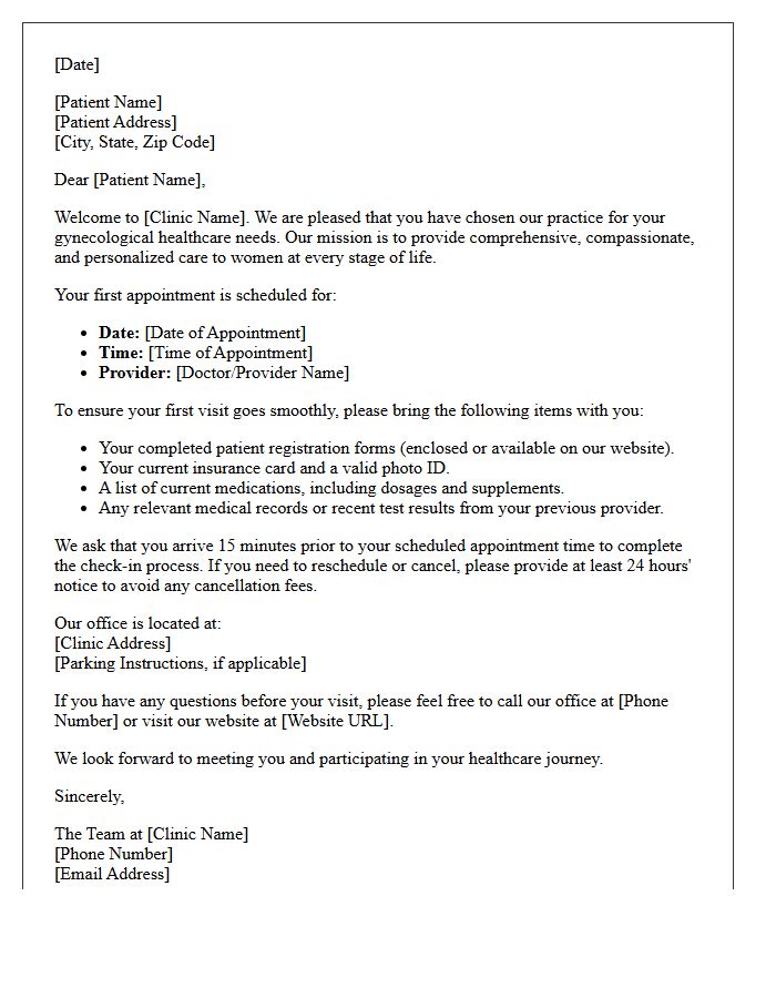 Comprehensive Gynecology Clinic New Patient Welcome Letter