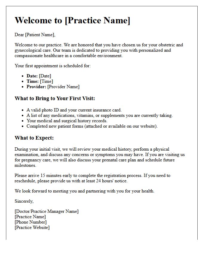 Obstetrics And Gynecology First Visit Welcome Letter