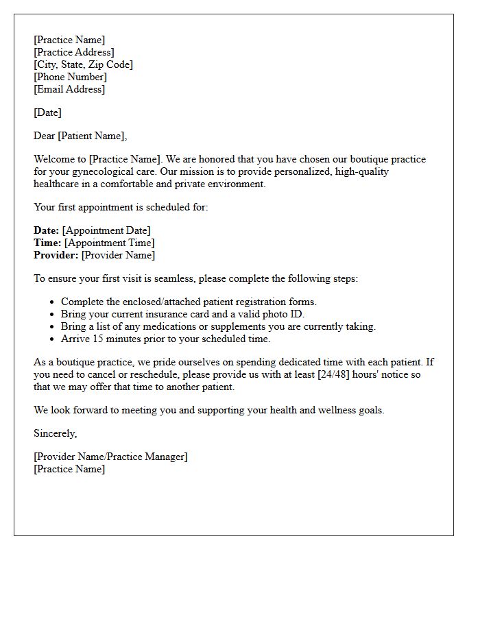 Boutique Gynecology Practice New Patient Welcome Letter