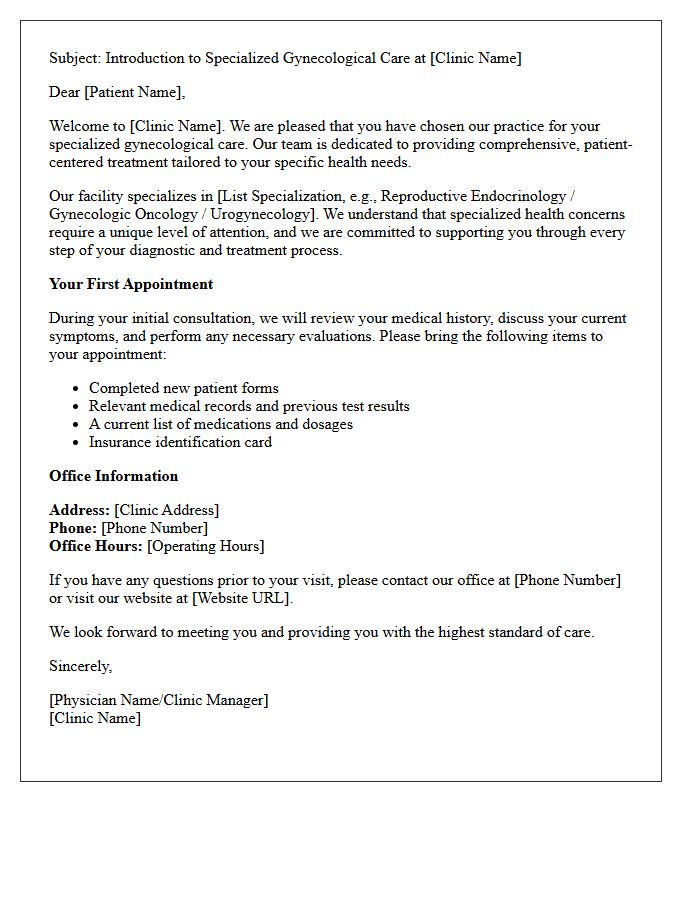 Specialized Gynecology Care Patient Introduction Letter