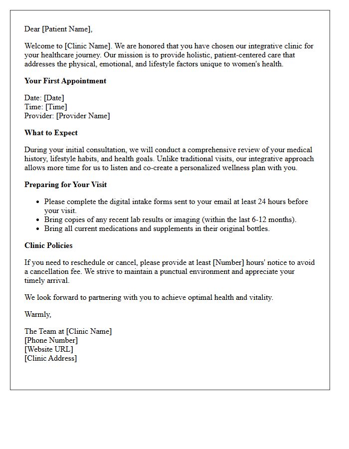 Integrative Women’s Health Clinic Welcome Letter